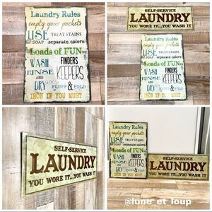 RETRO SET OF TWO Metal Laundry Room Plaques Wall Art Home BRAND NEW!